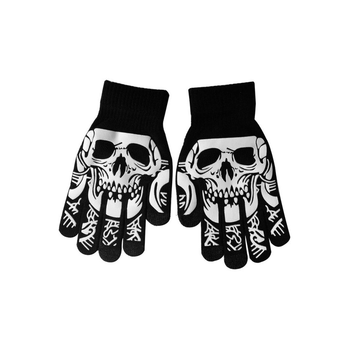 Set 2 perechi manusi tricotate luminoase, craniu, one size