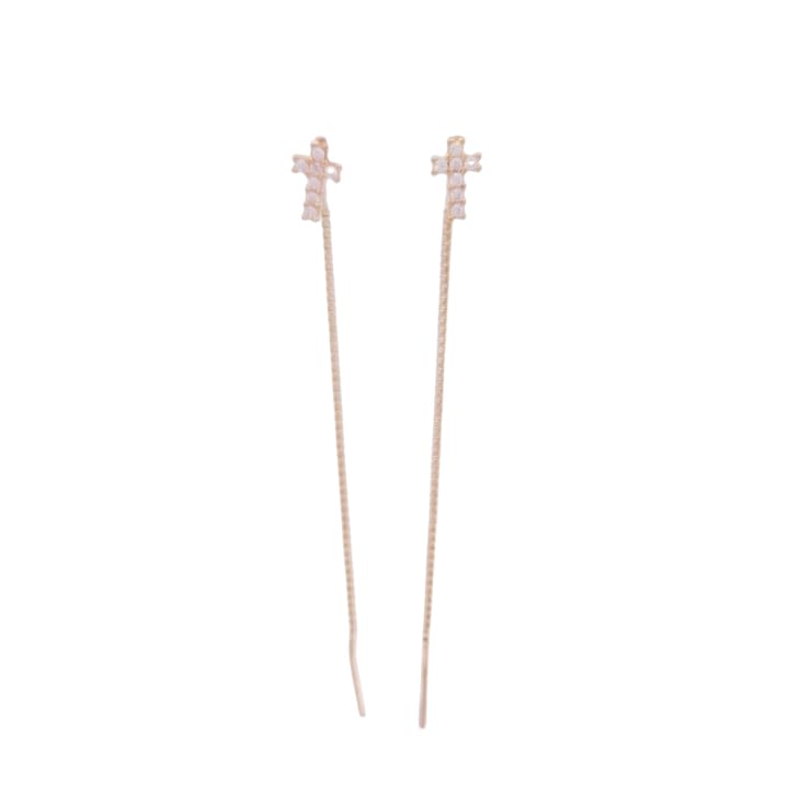 Cercei aur 14k cruciulita cu pietre zirconia