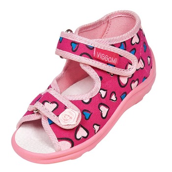 Incaltaminte panza, roz cu inimioare, Karo Incaltaminte panza, roz cu inimioare, Karo