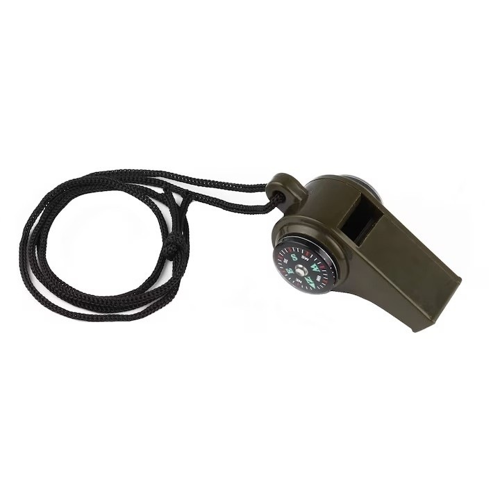 Fluier 3in1 cu Busola si Termometru, pentru Drumetii, Negru