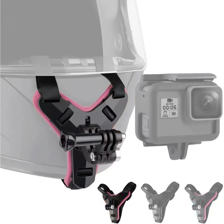 Стойка за екшън камера, стойка за брадичка, съвместима с повечето камери, розова, 9x10x10cm