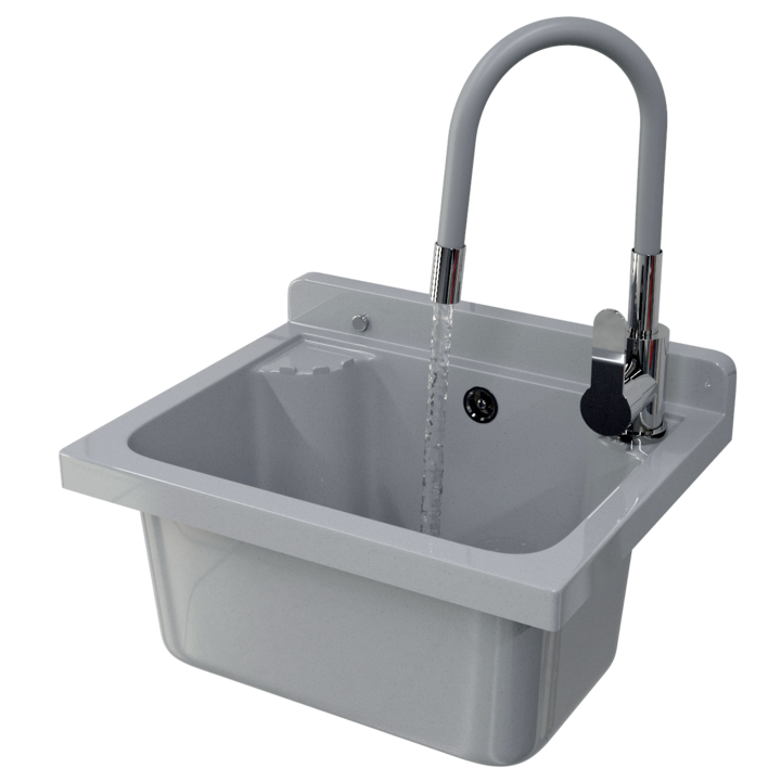 Chiuveta Tehnica Utilitara Granitan Loma din Polipropilena Rezistenta Chimic pentru Garaj Atelier Spalatorie, Impreuna cu Baterie Mixer de Bucatarie Grado cu Pipa Flexibila 360 Grade si Cap Ceramic, Ideala pentru Interior si Exterior, Compl