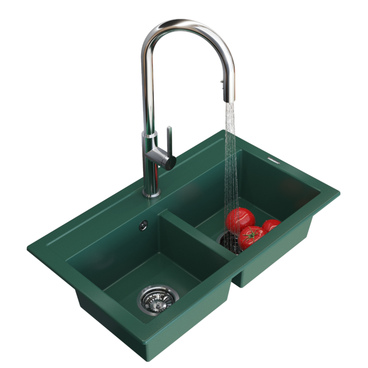 Chiuveta, Granitan, DUET, Granit, Incastrat, Dreptunghi, 74.6x44.2 cm, Verde