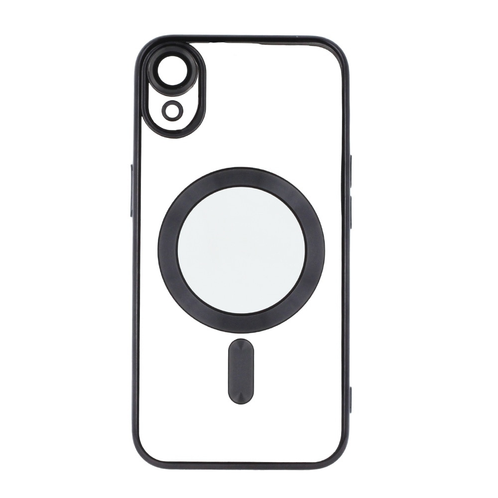 Husa tip MagSafe compatibila cu Apple iPhone XR, Snap-On Electroplate, Protectie camere, Margini electroplacate, Atasare magnetica, Bumper compatibil cu incarcarea wireless MagSafe, Negru/Transparent