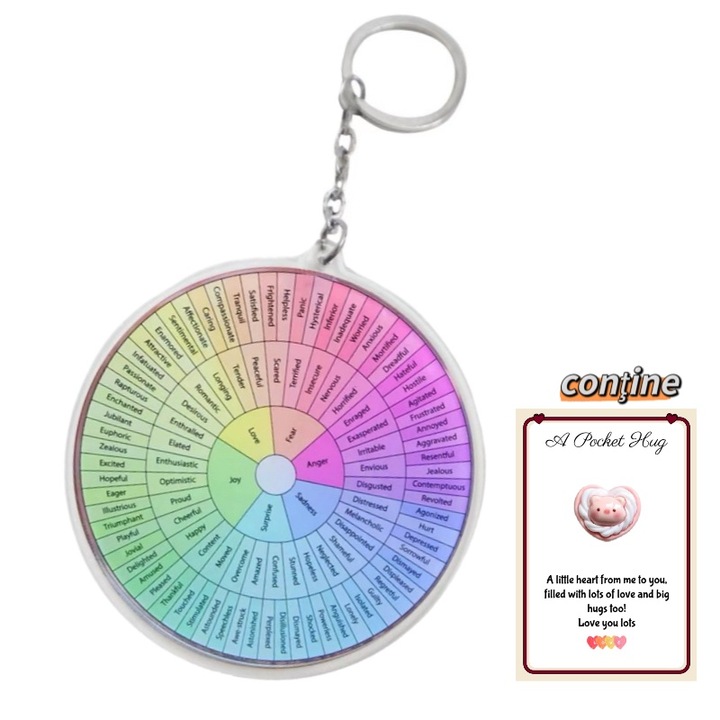 Akril érzelmi kerekes medál kulcstartó, öleléskártya készlet, érzelmi gyógyító ajándék