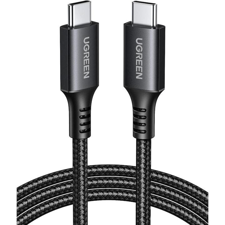 Ugreen кабел USB-C към USB-C, бързо зареждане PowerDelivery, 1 м, черен/сив