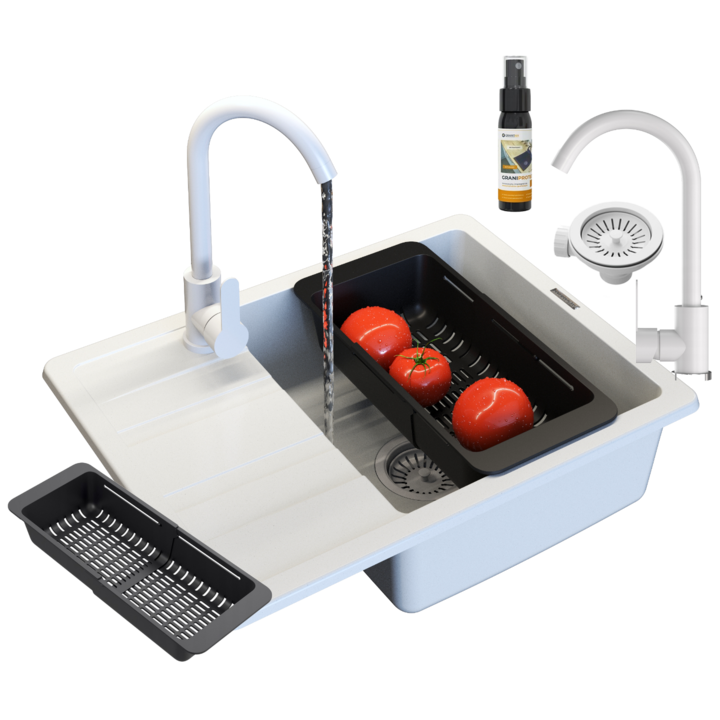 Chiuveta, Granitan, PAROS, Granit, Incastrat, Dreptunghi, 58x44 cm, Alb