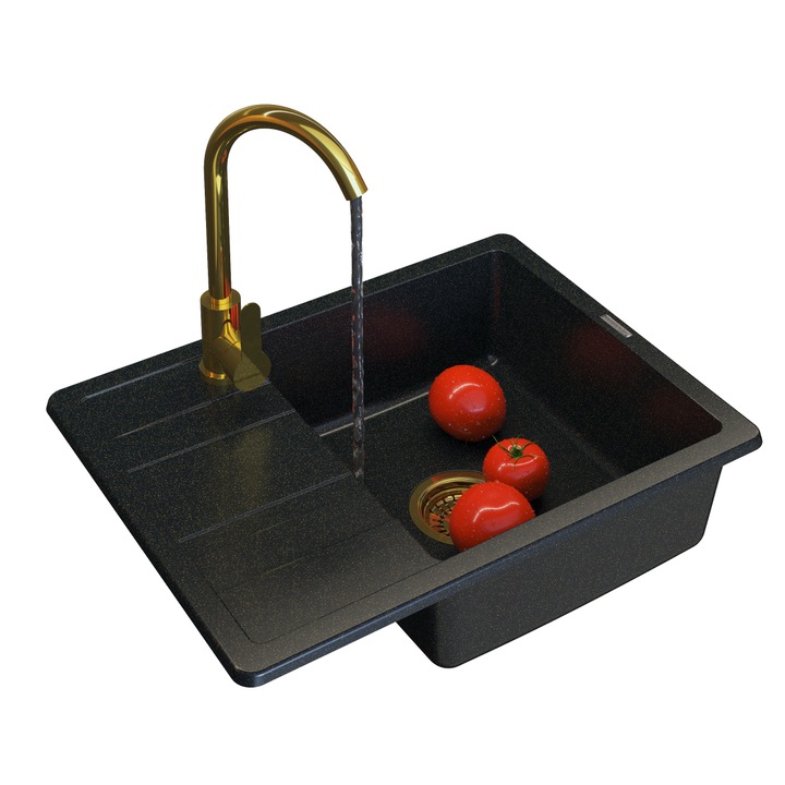 Chiuveta, Granitan, PAROS, Granit, Incastrat, Dreptunghi, 58 x 44cm, Negru