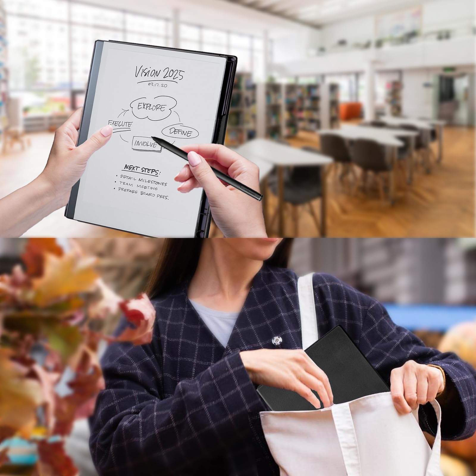 Husa pentru tableta reMarkable 2, HNSMART, cu suport pentru stilou, inchidere magnetica, neagra, 10.3 inch