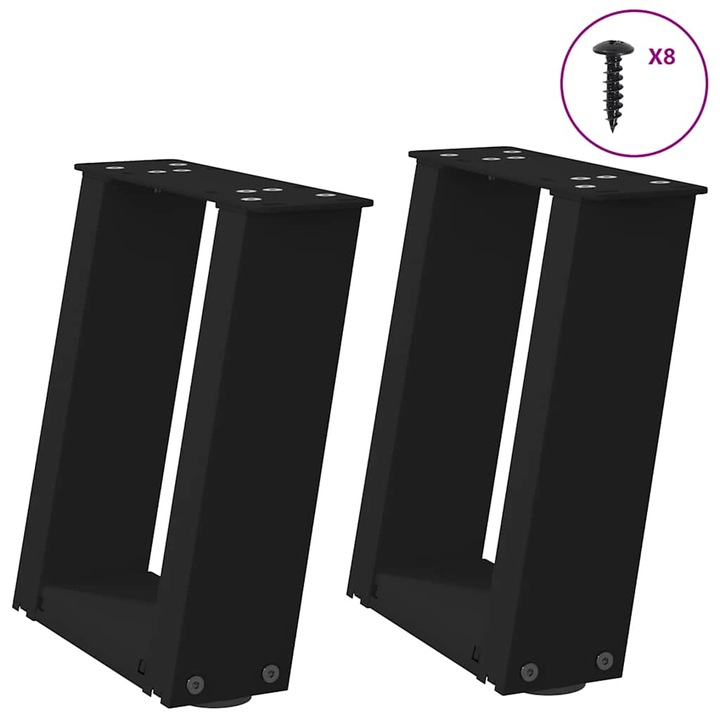 Picioare pentru masuta de cafea in forma de U vidaXL, 2 buc., negru, 30x(30-31) cm, otel 5.8 kg