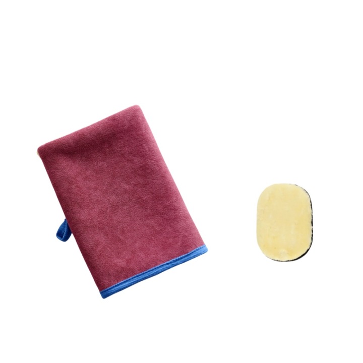 Autótisztító készlet ultrafinom szálból, 40x60 cm-es törölköző és zsenília kesztyű, lila