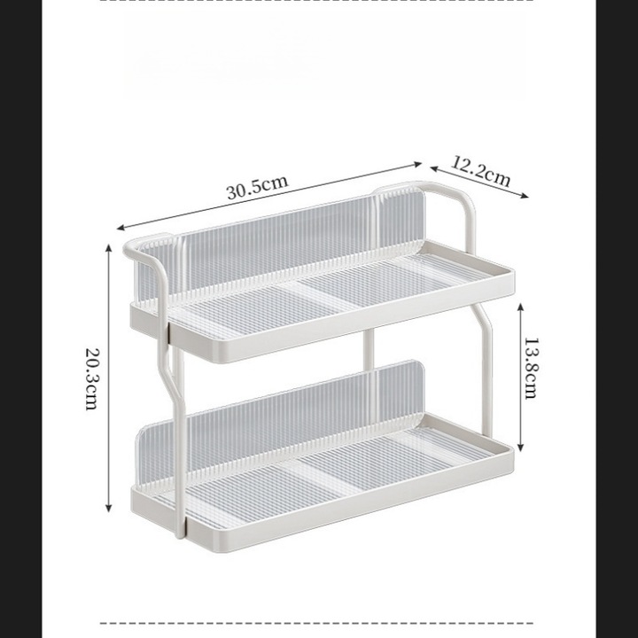 Raft de condimente dublu, crem, 30.5x12.2x20.3cm, organizare multifunctionala pentru cupe si cosmetice