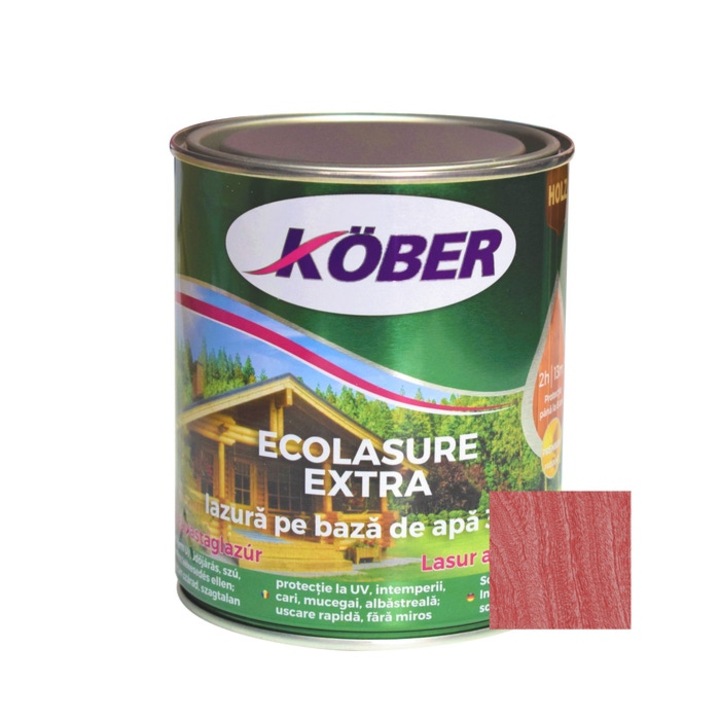 Лак / байц 3 в 1 за дърво, Kober Ecolasure Extra, роза, на водна основа, интериор / екстериор, 0.75 L
