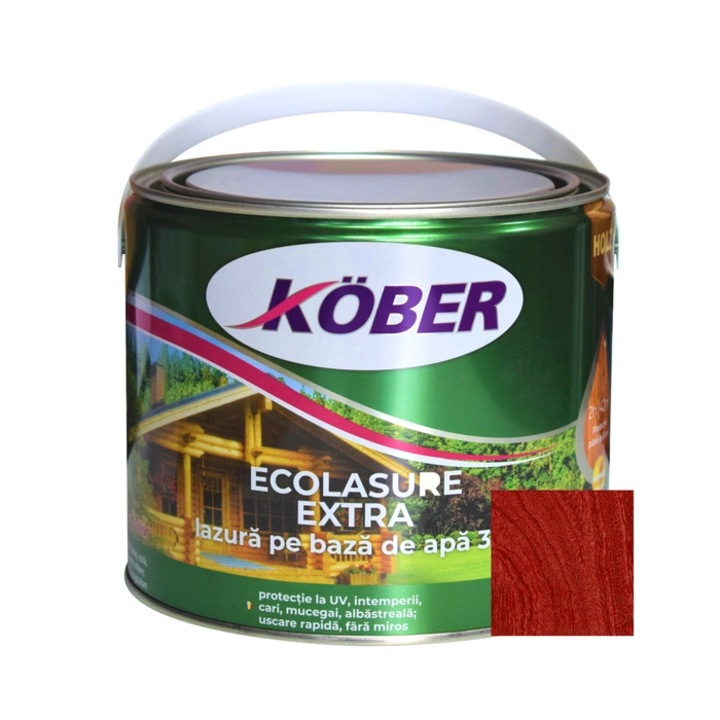 Лак / байц 3 в 1 за дърво, Kober Ecolasure Extra, махагон, на водна основа, интериор / екстериор, 2.5 L