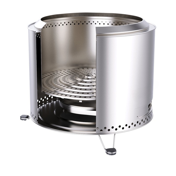 Fatüzelésű kályha, kültéri kemping, rozsdamentes, egyrészes, strapabíró, világosszürke