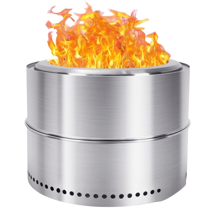 Füstmentes fatüzelésű kemence, összecsukható, kényelmes, rozsdamentes acél, robusztus, ezüst