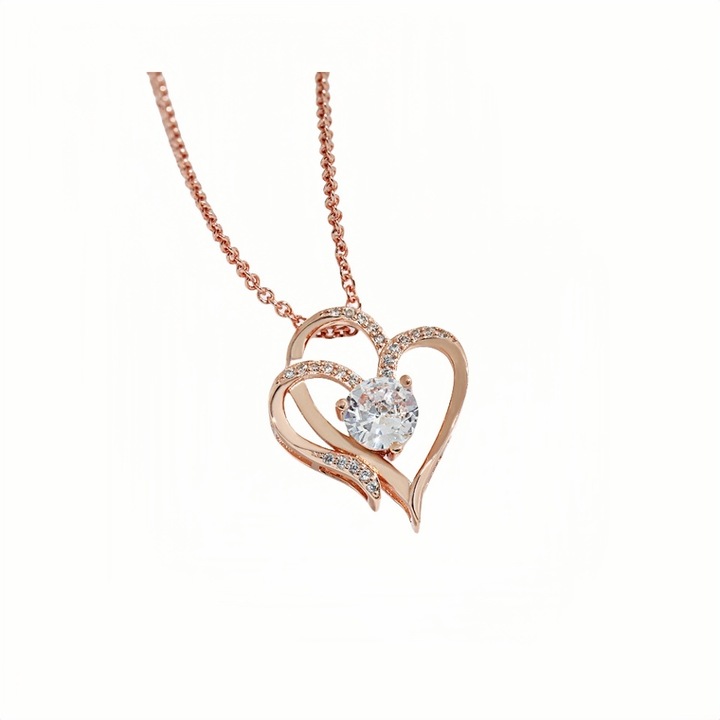 Rose gold szív nyaklánc cirkóniákkal, 48cm