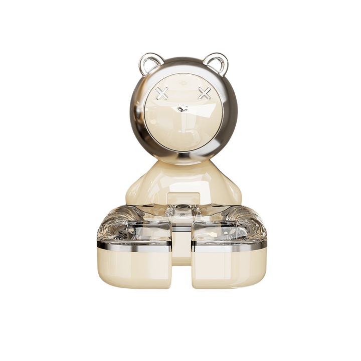 Suport pentru uscator de par, design urs, montare pe perete, capacitate maxima 2kg, crem alb, dimensiuni 12.2x10.8x7.7cm