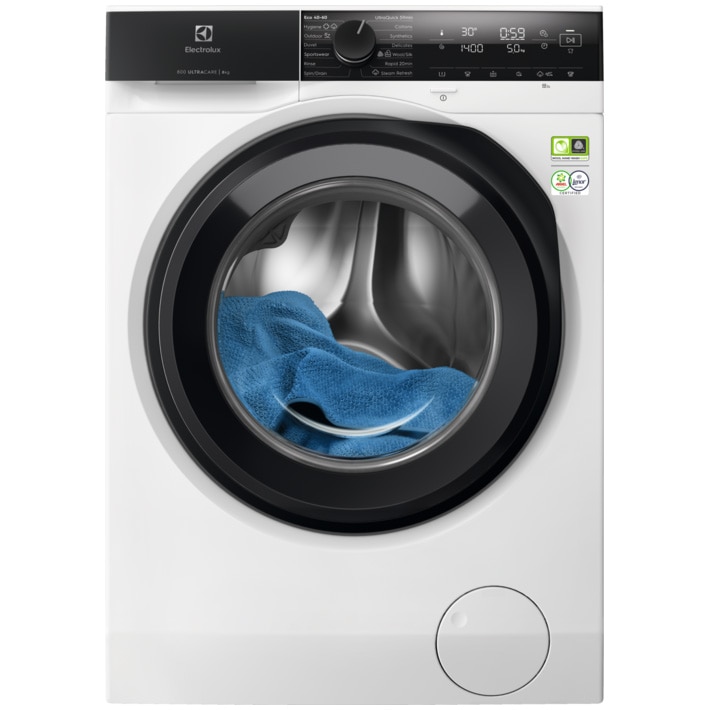 Masina de spalat rufe Electrolux Ecoline EW8F4484EU, 8 kg, 1400 rpm, Motor Inverter, Clasa A, Display LED, SeamCare, SensiCare, TimeManager, Alb