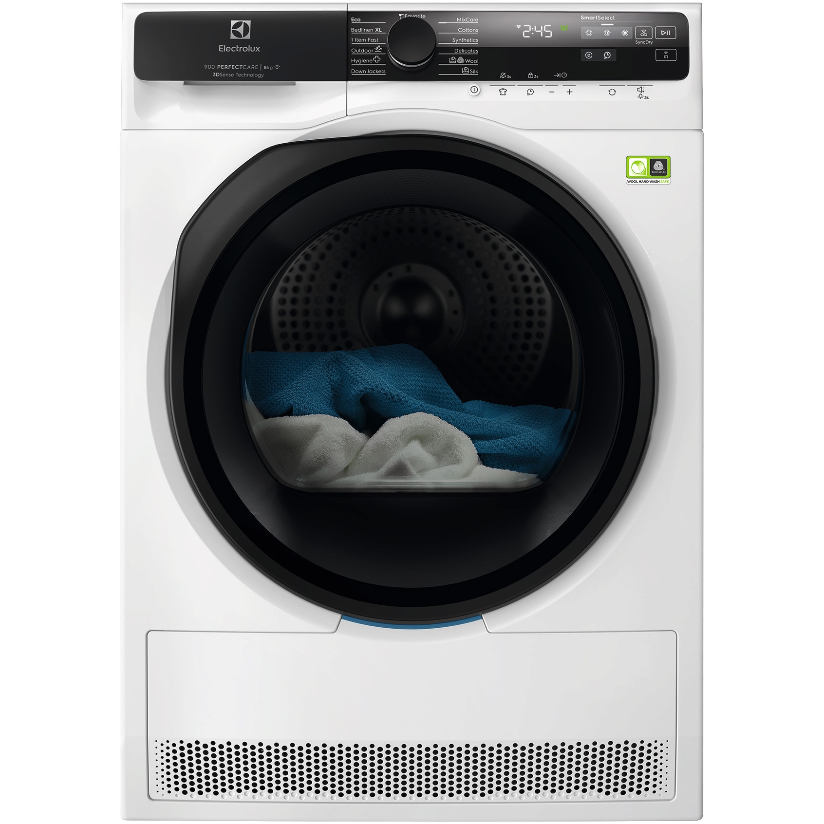 Uscator de rufe Electrolux Ecoline EW9D587KCE, Pompa de caldura, 8 kg, Clasa A, Motor Inverter, Wi-Fi, Display LED, 3DSense, SmartSelect, Alb
