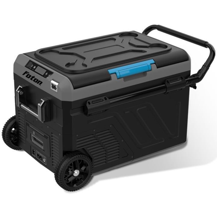 Хладилник за кола с компресор Foton, 40 л, Двузонов, -20 градуса, Bluetooth, Колела за транспорт