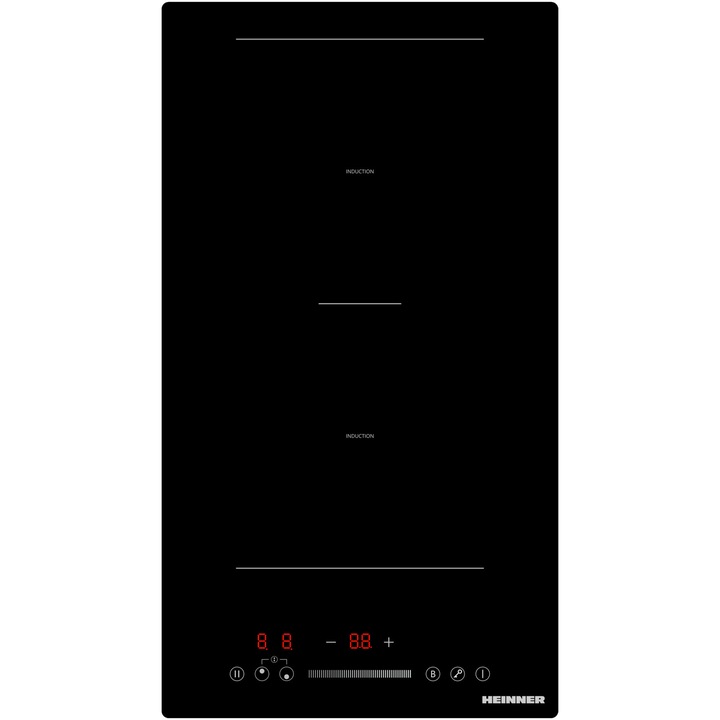 Котлон за вграждане Heinner HBHI-M2ZB1FXTC, Индукция, 2 зони за готвене, Мост, Boost, Сензорно управление, Таймер, Защита от деца, Индикатор за остатъчна топлина, 30 см, Черен