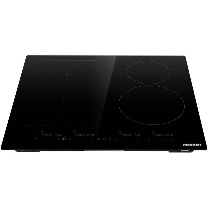 Plita incorporabila Heinner HBHI-M4ZB1FXSMTC, Inductie, 4 zone de gatit, Bridge, Boost, Slim, Control touch, Timer, Protectie copii, Indicator caldura reziduala, 60 cm, Negru