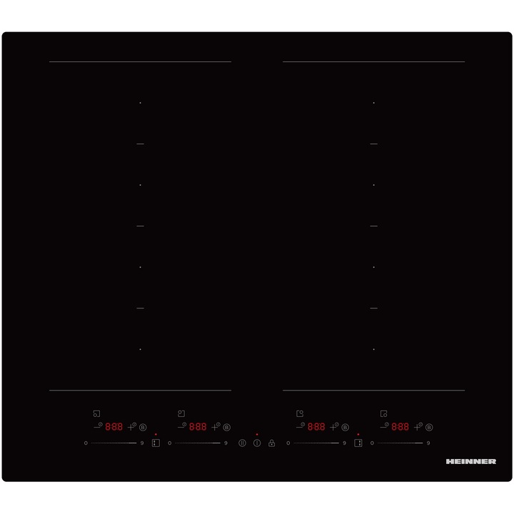 Heinner HBHI-M4ZB2FXSMTC beépíthető főzőlap, Indukciós, 4 főzőzóna, Bridge, Boost, Slim, Érintésvezérlés, Időzítő, Gyermekvédelem, Maradékhőjelző, 60cm, Fekete