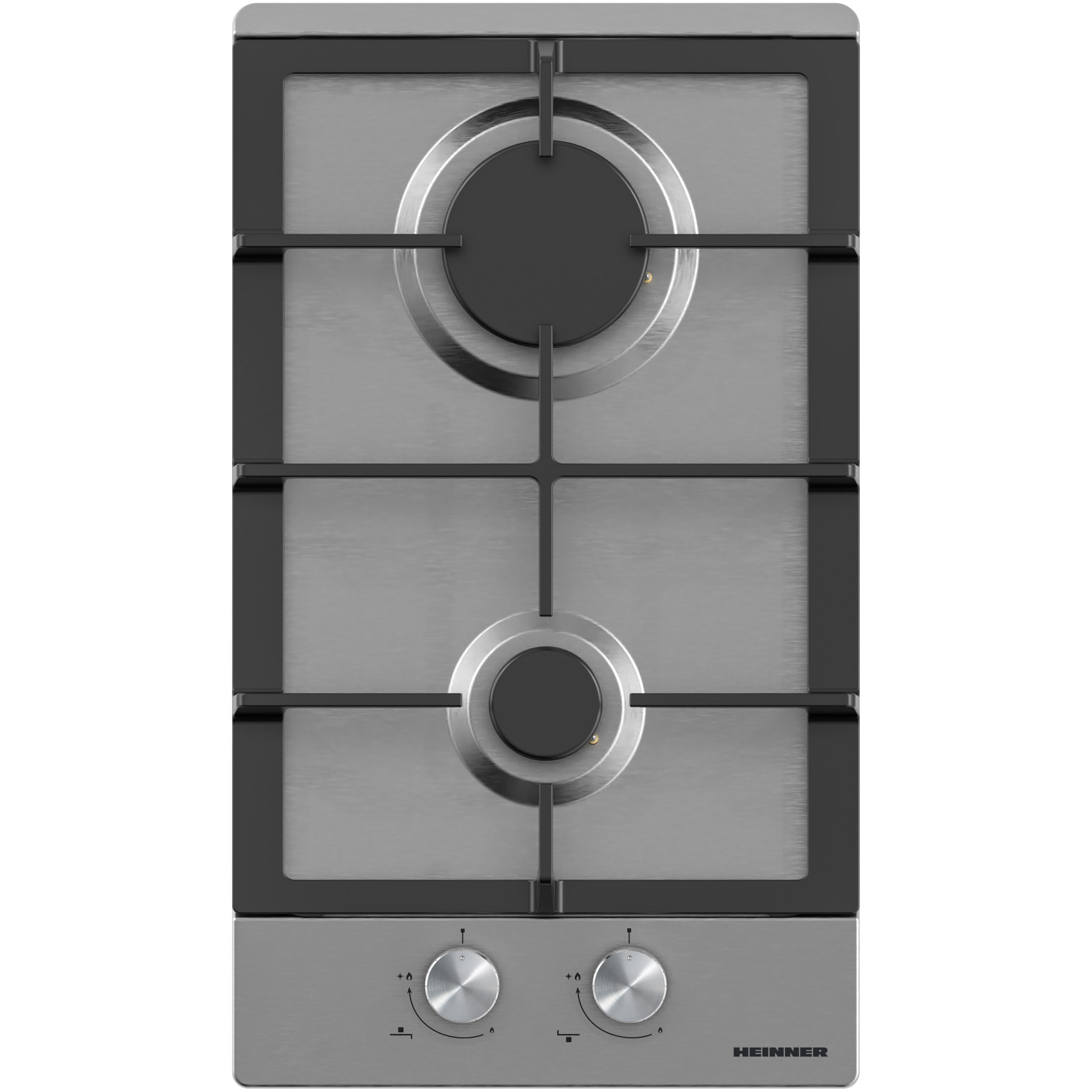 Plita incorporabila Heinner HBH-M302FIX, Gaz, 2 arzatoare, Gratar fonta, Aprindere electrica, Dispozitiv de siguranta, 30 cm, Inox