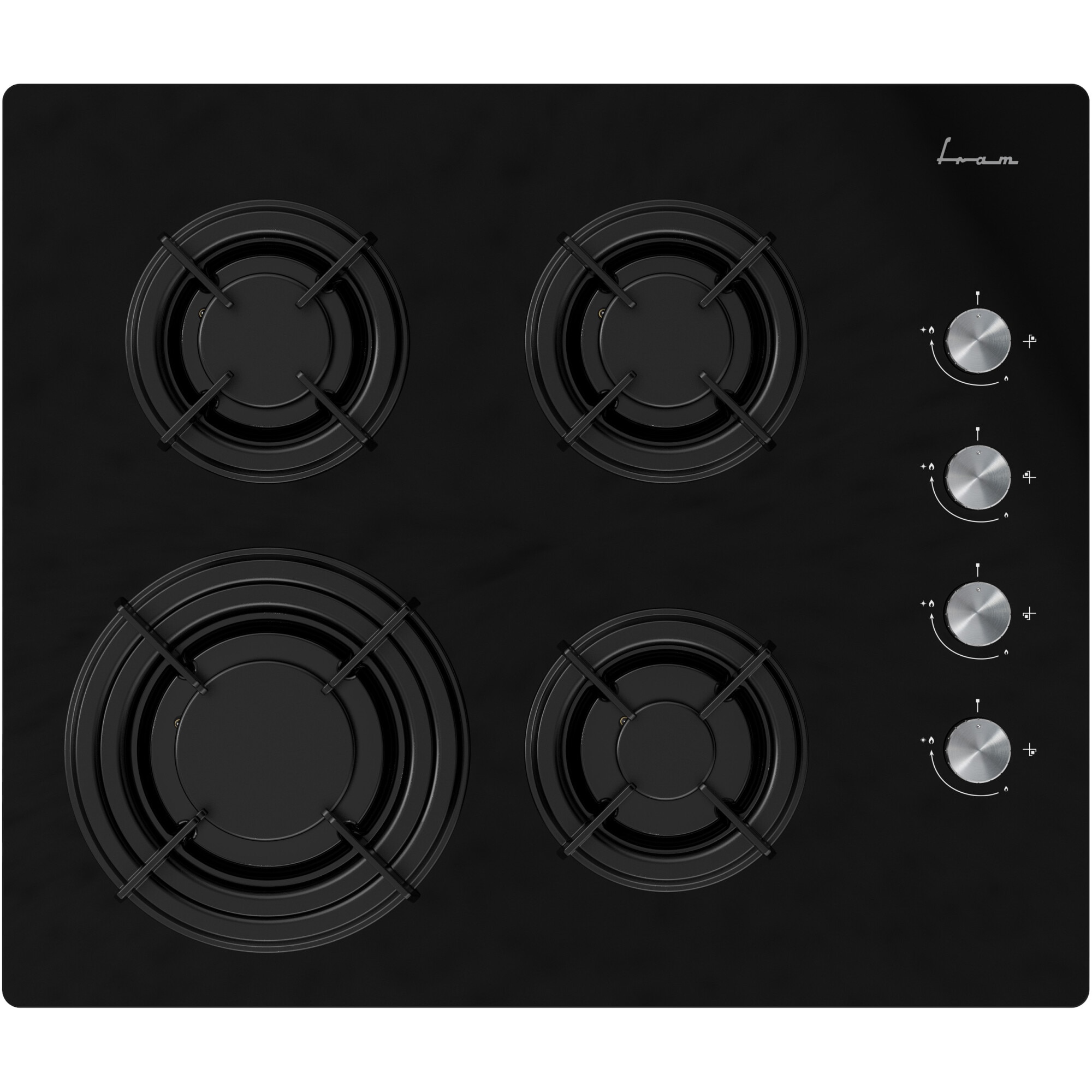 Plita incorporabila Fram FBH-M4IRF-GBK, Gaz, 4 arzatoare, Gratar fonta, Aprindere electrica, Dispozitiv de siguranta, 60 cm, Sticla neagra