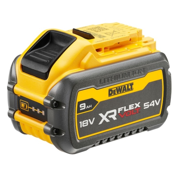 Батерия Li-Ion DeWALT DCB547, XR FLEXVOLT 18V/54V, 9 Ah, Множествена съвместимост, Без ефект памет, Индикатор за нивото на зареждане, Съвместима с всички електрически инструменти DeWALT 18V/54V XR