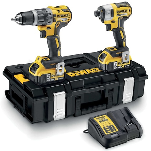 Set 2 scule profesionale pe acumulator DeWALT DCK266P2, 18V, motor fara perii, masina de gaurit DCD796, masina de insurubat cu impact DCF887, 2x acumulator 5 Ah, incarcator rapid,