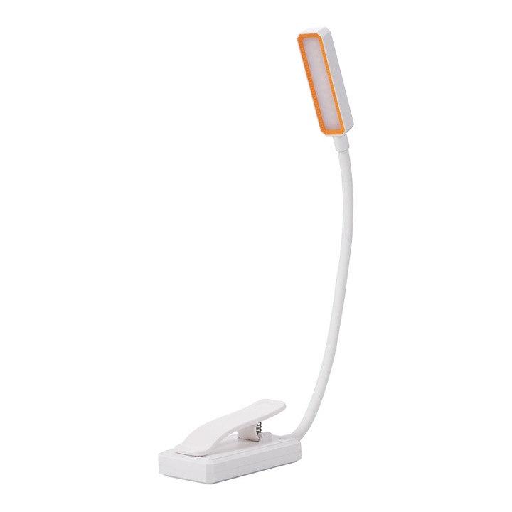 Lampa de citit BOMSTOM, 3 culori de iluminare, USB reincarcabil, 360° flexibila, 3.9x3x32cm, alb