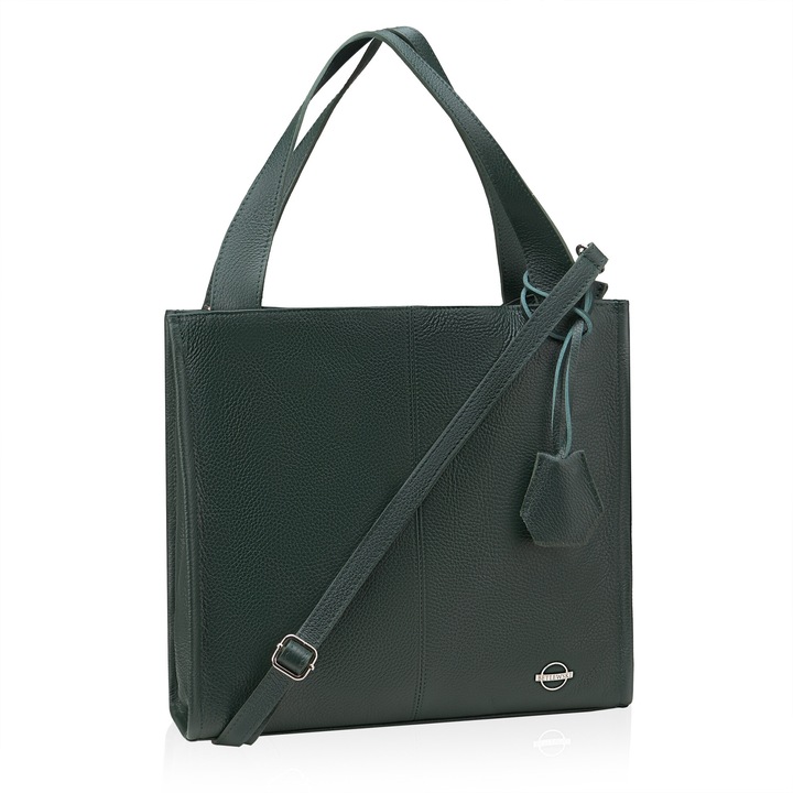 Klasszikus női táska, Betlewski, Flame, valódi bőr, 35 x 33 x 11 cm, Zöld