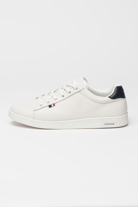 U.S. Polo Assn., Pantofi sport din piele ecologica cu logo, Alb murdar