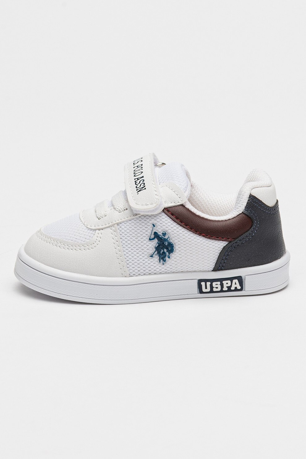 U.S. Polo Assn., Pantofi sport din piele ecologica cu insertii de plasa Carren, Alb, Bleumarin, 22 EU