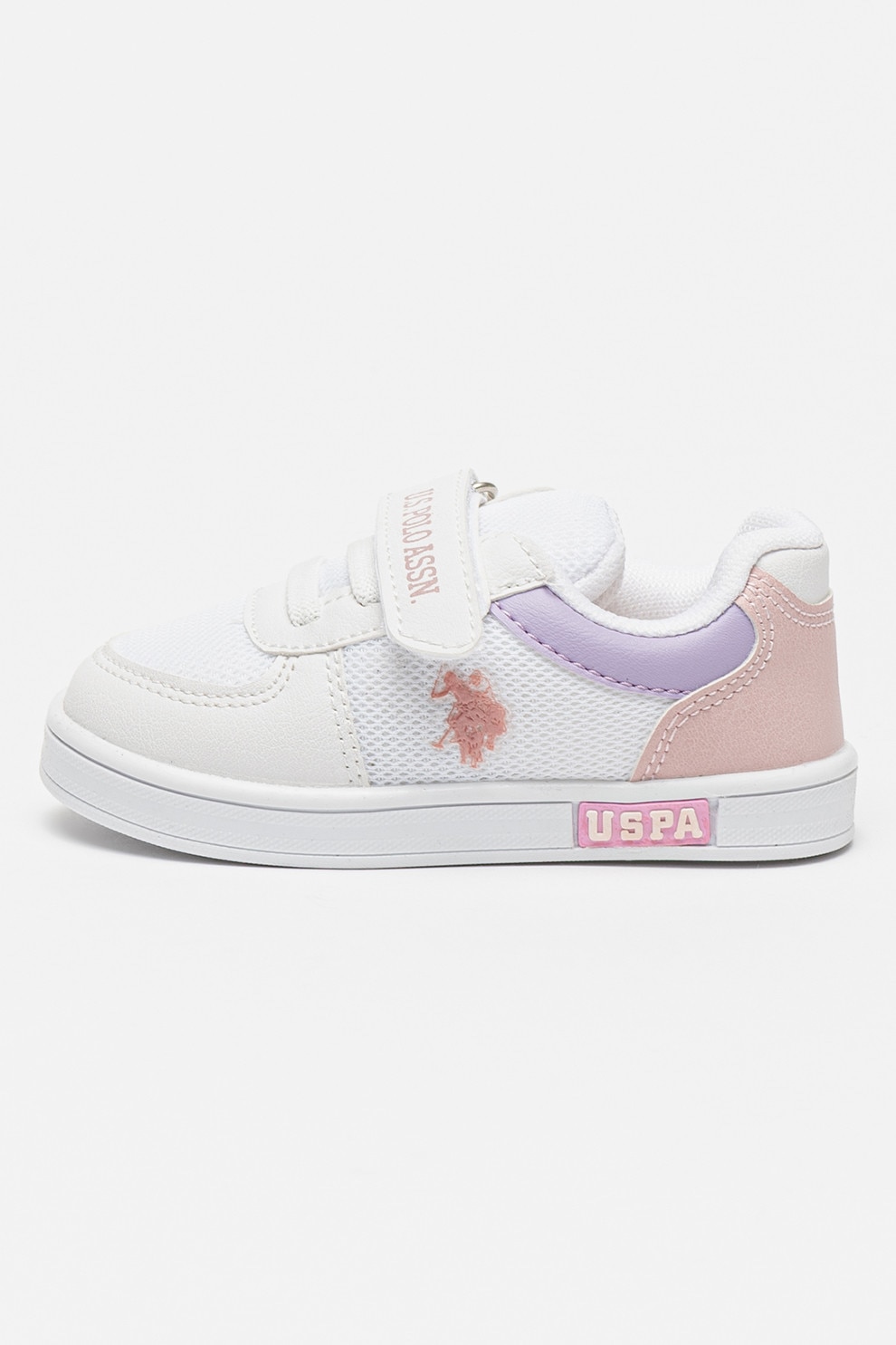 U.S. Polo Assn., Pantofi sport din piele ecologica cu insertii de plasa Carren, Violet, Alb murdar, Roz, 22 EU