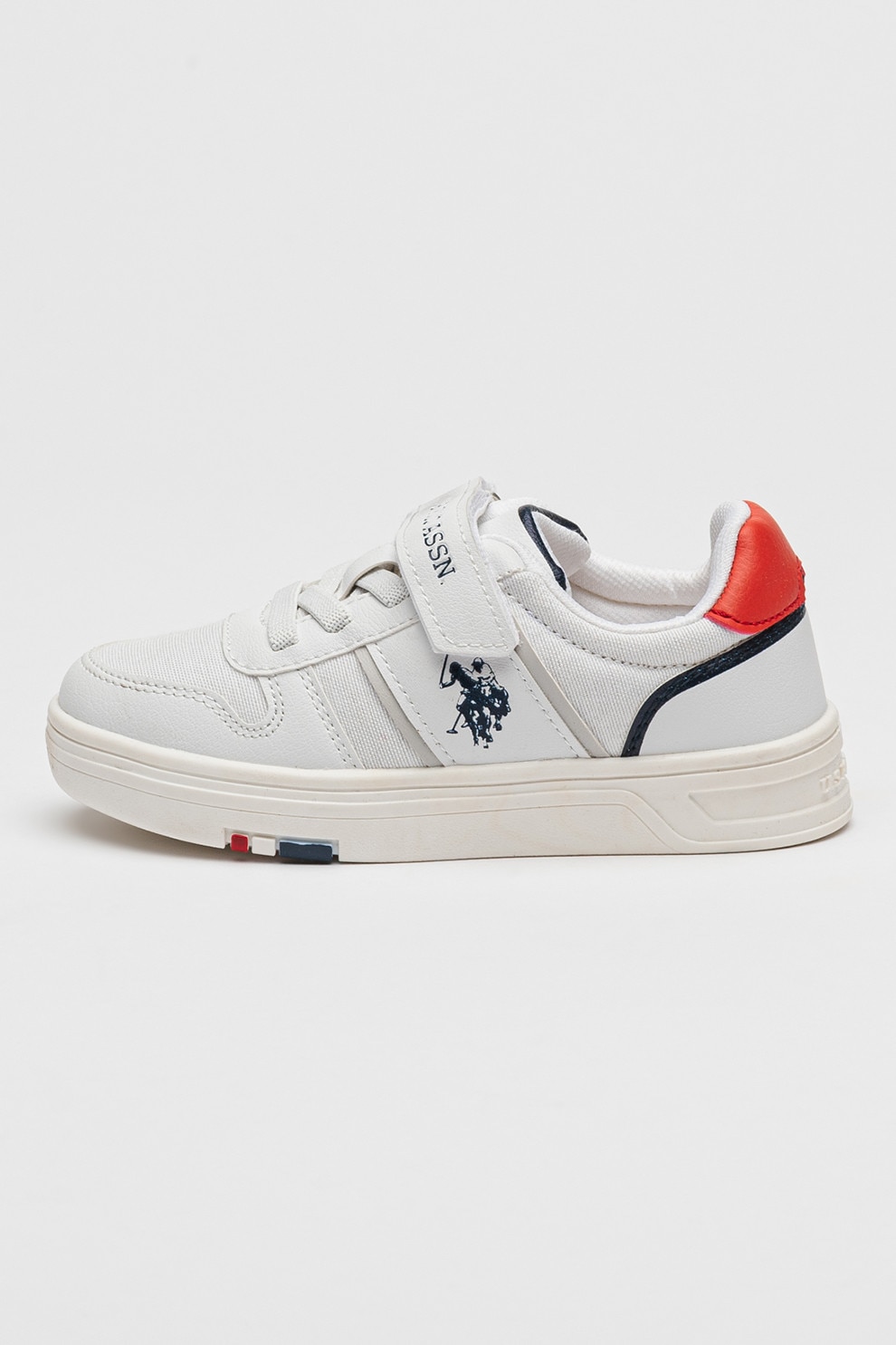 U.S. Polo Assn., Pantofi sport din piele ecologica cu velcro, Rosu, Alb, 29 EU