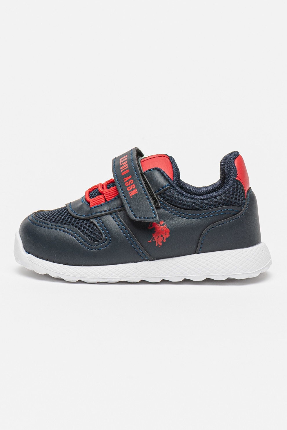 U.S. Polo Assn., Pantofi sport din piele ecologica cu garnituri din material textil si velcro, Rosu, Albastru ultramarin, 23 EU