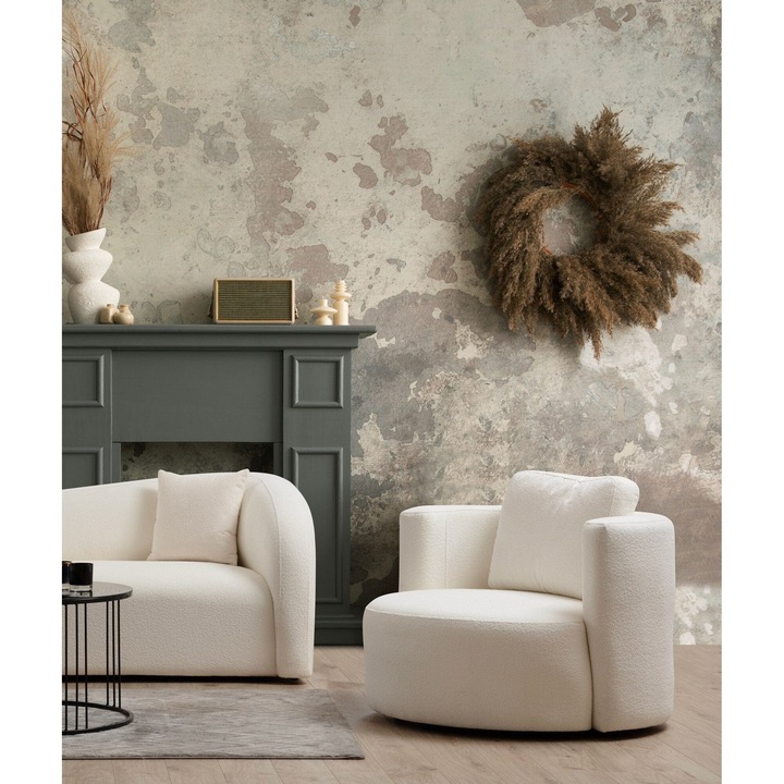 Fotoliu fix tapitat cu stofa si picioare din plastic, Asos Crem, l105xA100xH71 cm