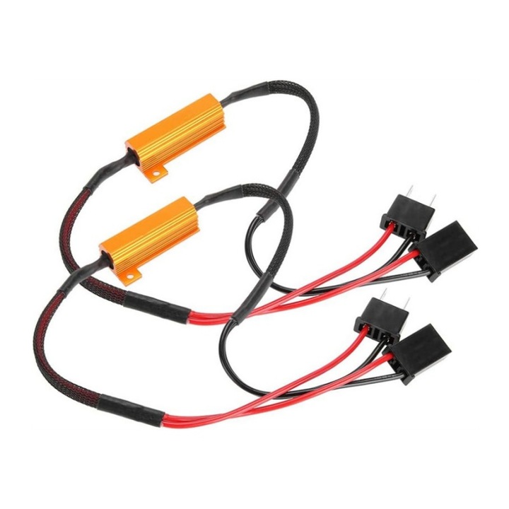 Set 2 Anulatoare eroare bec ars, 50W, 8 ohm, anti-flicker, pentru Led H7 Canbus, Plug and Play, AjieQaQ，negru