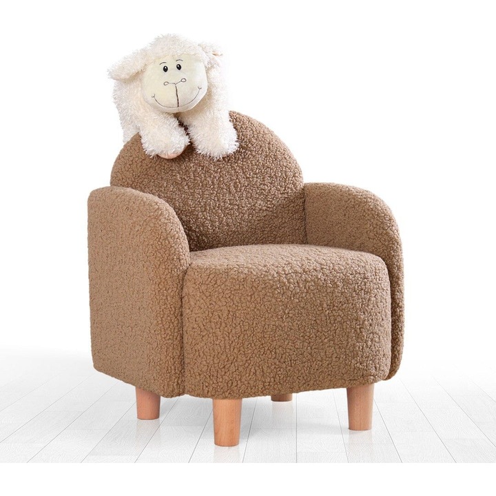 Fix kárpitozott fotel szövetből fa lábakkal, gyerekeknek, Moylo Cappuccino, sz47xM47xH51 cm