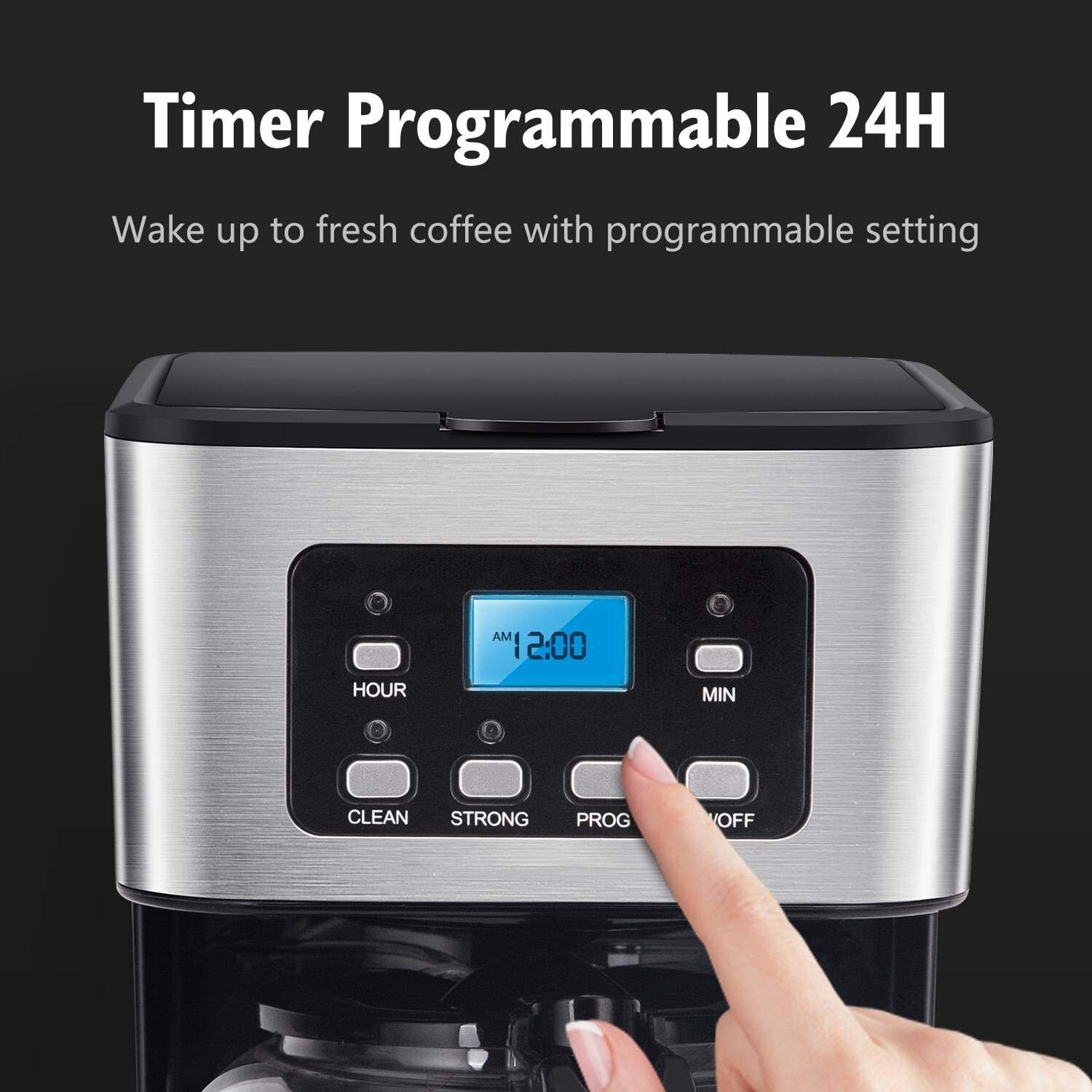 Cafetiera SOKANY 121E, 1.5L, 950W,12 Cupe, Ecran LCD, Operatiune cu un singur clic, Conservarea caldurii, Curatare automata, Functie de rezervare 24h, Negru/Argintiu