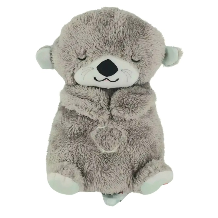 Teddy Bear / Szürke Vidra plüssjáték, amely imitálja a légzést, rezgésekkel, nyugtató zenével, kellemes fényezéssel, alvásjavító funkcióval