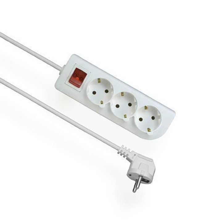 Удължител с бял превключвател 3 гнезда z/u SCHUKO 3m OMY 3x1 PSCH-303W, Управление, предпазен