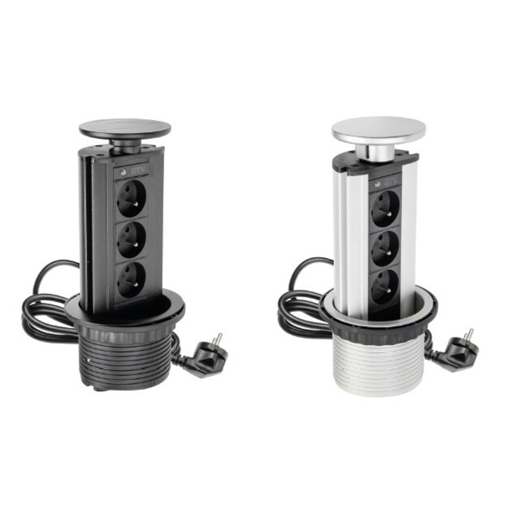 Cablu prelungitor de birou 100mm 3x230V cu impamantare negru AE-BPW3GU-20, Siguranta, stil elegant