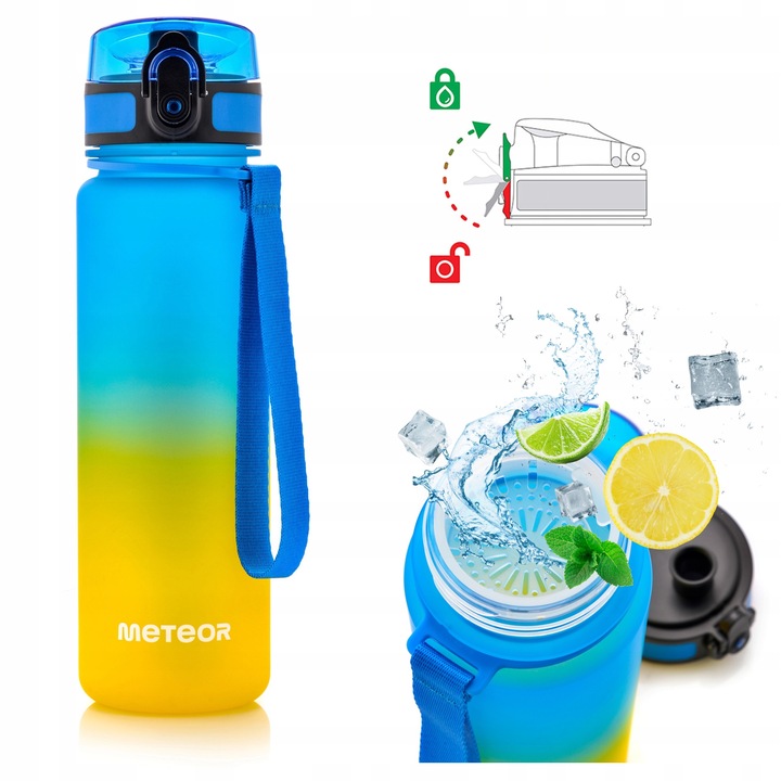 Sticla Pentru Apa, Meteor, Material Tritan, 0.5 L, Albastru, Fara Bpa, Rezistenta La Scurgeri, Maner Integrat, Produs De Cea Mai Inalta Calitate