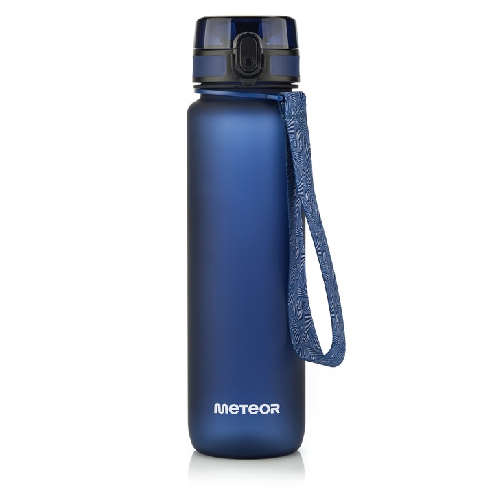 Sticla Pentru Apa, Meteor, Material Tritan, 1 L, Albastru Inchis, Fara Bpa, Rezistenta La Scurgeri, Maner Integrat