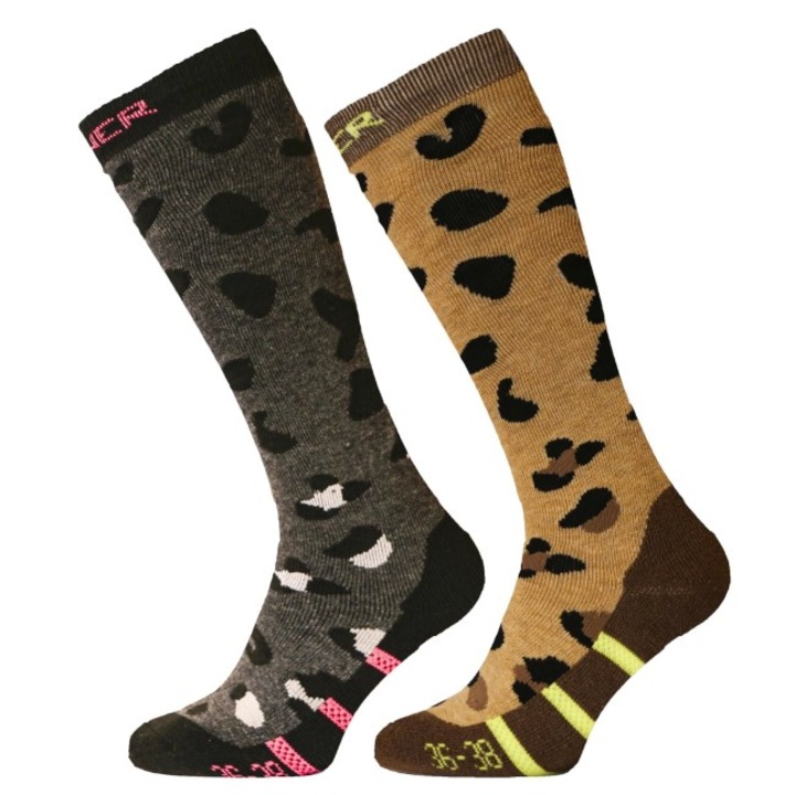 Sosete SINNER Ladies Ski Socks Animal, Pachet Dublu, Maro/Negru, Negru/Maro