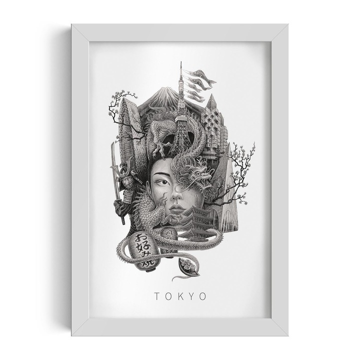 Tablou inramat, Tulup, Tokyo, Alb, 50x70 cm, 010330010160100281398